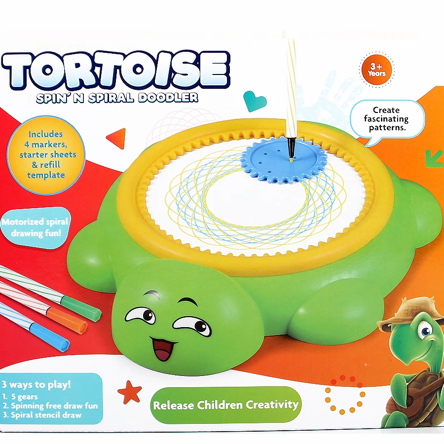 Cartoon Tortoise Spin'N Spiral Doodler Design Spirograph Drawing Set Creative Spiral Sketchpad 5 Gear 5 Pens Educational Toys