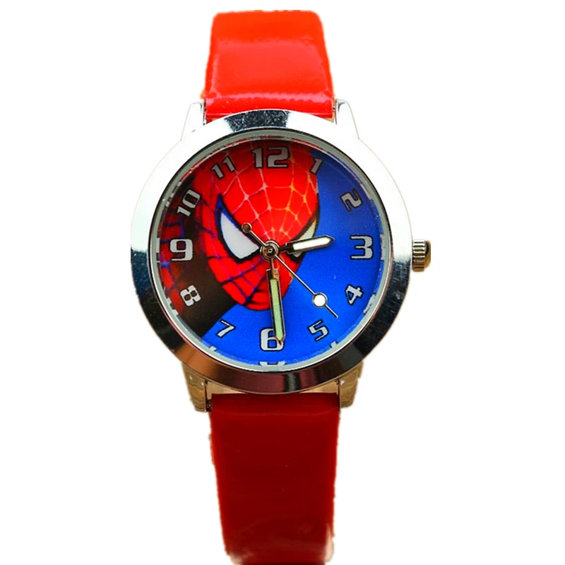 

fashion boys girls super hero spider cartoon cute quartz watch kids child little student luminous hands leather gift clock