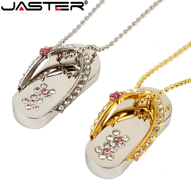 

JASTER lovely metal Jewelry slipper crystal USB Flash Drive special gift fashion pendrive 4GB 16GB 32GB 64GB memory stick gift