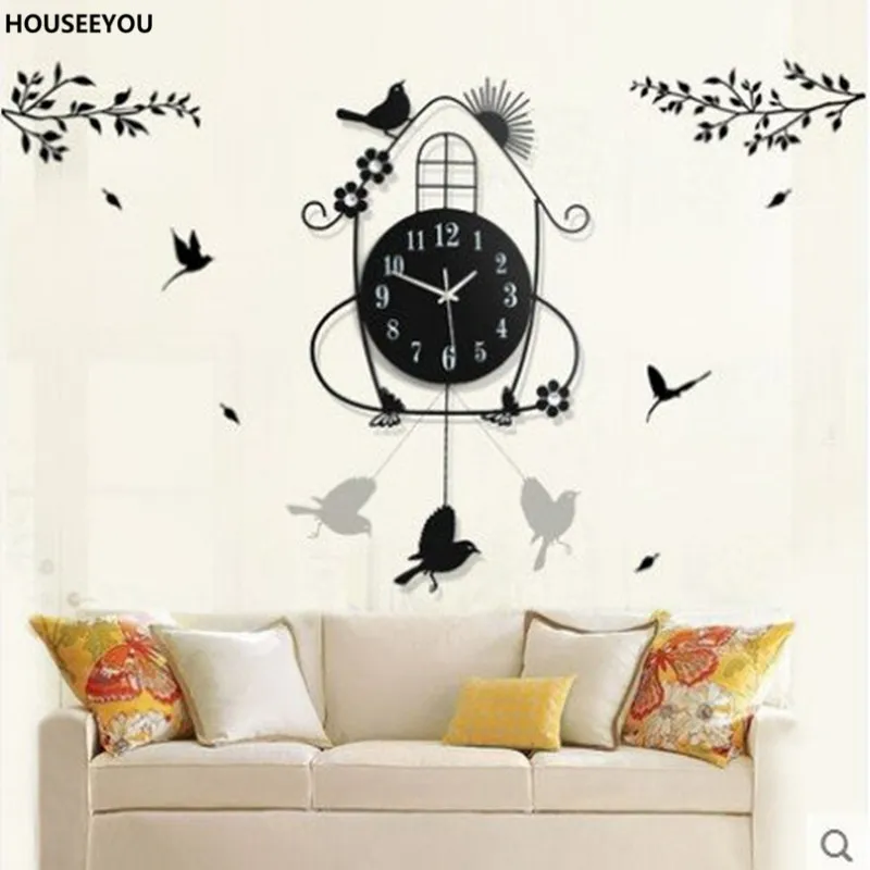 Buy Classic Wrought Iron Metal Bird Wall Clock Modern Large Wall Clocks