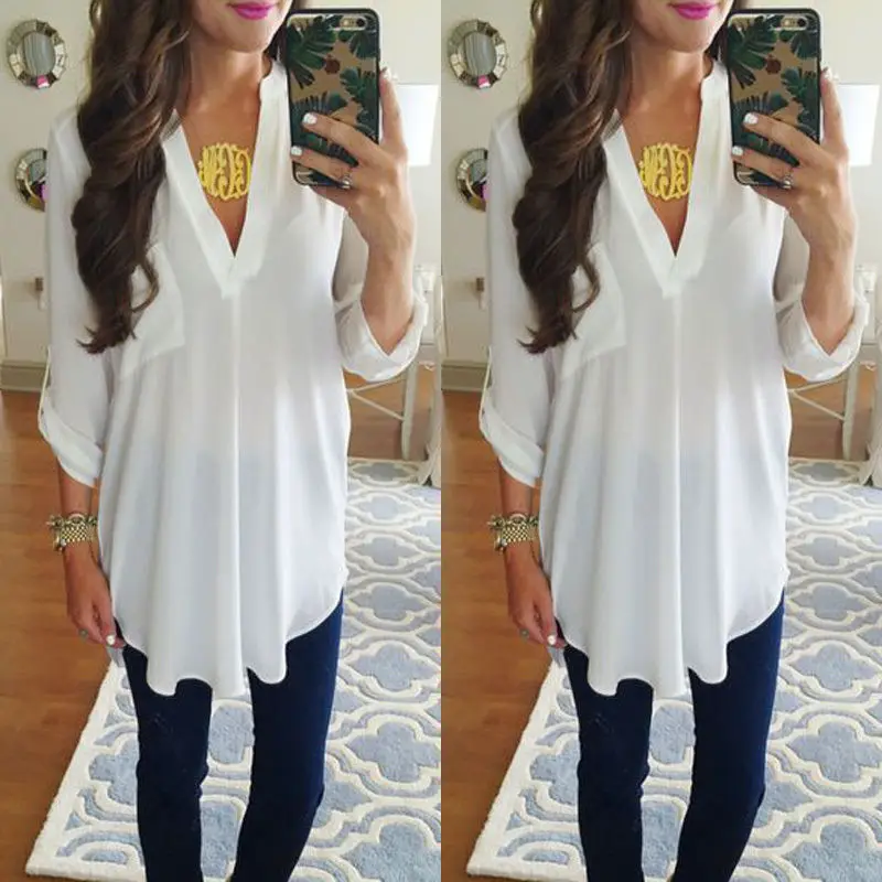 HOT SALE Maternity V-neck chiffon blouse summer fashion casual white shirts loose tops solid color Clothes For Pregnant women