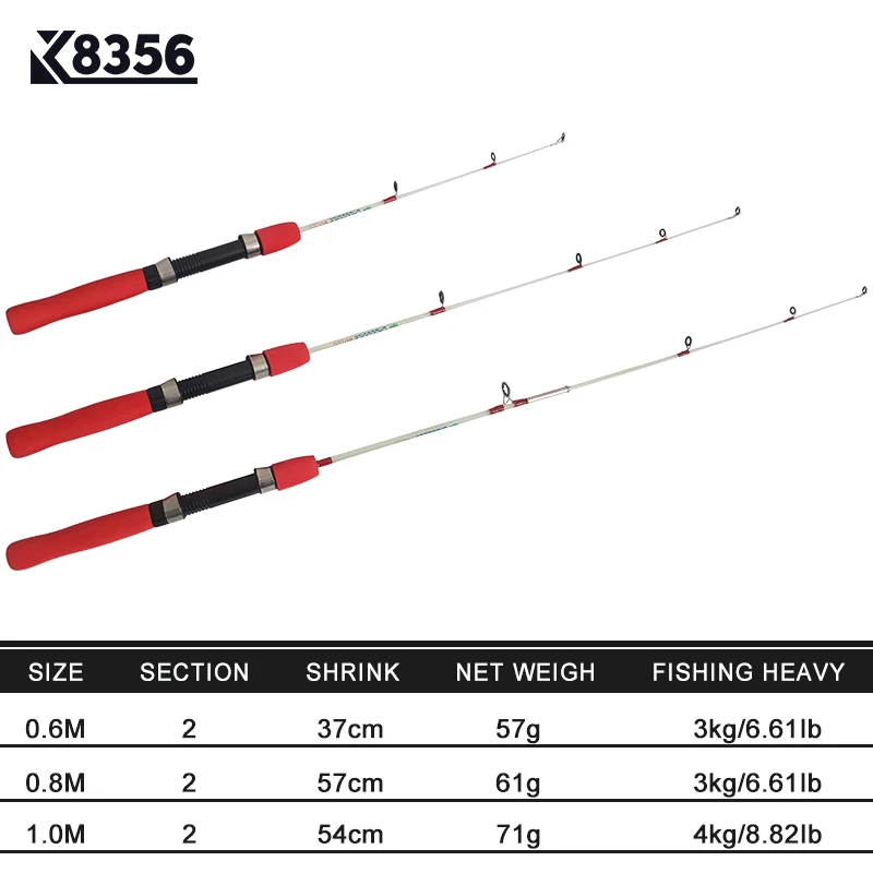 K8356 Мини Удочка для подледной рыбалки, плотное удилище, портативная короткая зимняя удочка для подледной рыбалки, ультра-светильник, Эва ручка, рыболовные снасти 60 см 80 см 100 см