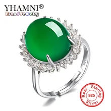 YHAMNI, новая мода, 925 пробы, серебряное кольцо, ювелирное изделие, большой натуральный зеленый кристалл халцедон, камень, регулируемые кольца для женщин ZR565