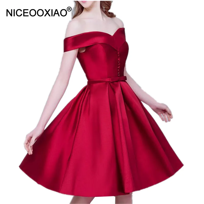 Us 760 Niceooxiao Perahu Leher Pendek Gaun Malam 2019 Wanita Formal Gaun Brokat Dengan Tombol Partai Bola Gaun 3 Warna Untuk Memilih In Evening