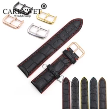 CARLYWET 18 20 22mm Real Leather Black Handmade Replacemet Watch Band For Omega Rolex IWC Tag Heuer Panerai Vacheron Constantin carlywet 22mm new genuine leather black brown crocodile grain strap wrist watch band belt pin buckle for panerai omega iwc tag