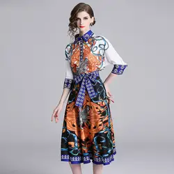 2019 Весенняя подиумная дизайнерская юбка, комплект из двух предметов, женская блузка с коротким рукавом и принтом в стиле ретро +