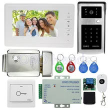 7 ”ató con alambre el teléfono video de la puerta sistema de intercomunicación kit sistema de intercom monitor + IR cámara con RFID teclado + cerradura eléctrica de bajo precio