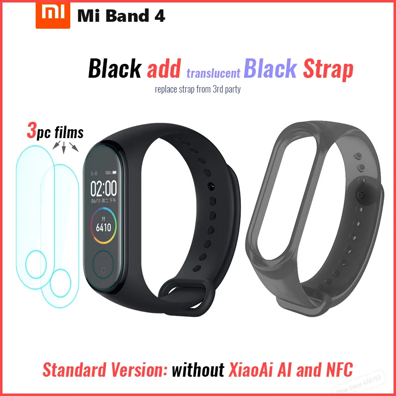 Xiaomi Mi Band 4 Smart Band 4 Браслет фитнес-браслет Музыкальный контроль браслет Bluetooth 5 AMOLED цветной сенсорный экран - Цвет: add film T black str