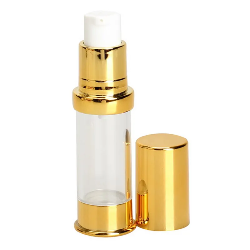 10 мл пополняемые бутылки косметический вакуумный колбы лабораторные насос Пузырёк с золотым колпачком для парфюмерной эссенции лосьон