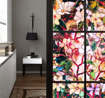 

3/5M Privacy Solar Window Film Sun Blocking Color Flower Decorative Glass Stickers Static Cling Vinyl Anti-UV Window Foil
