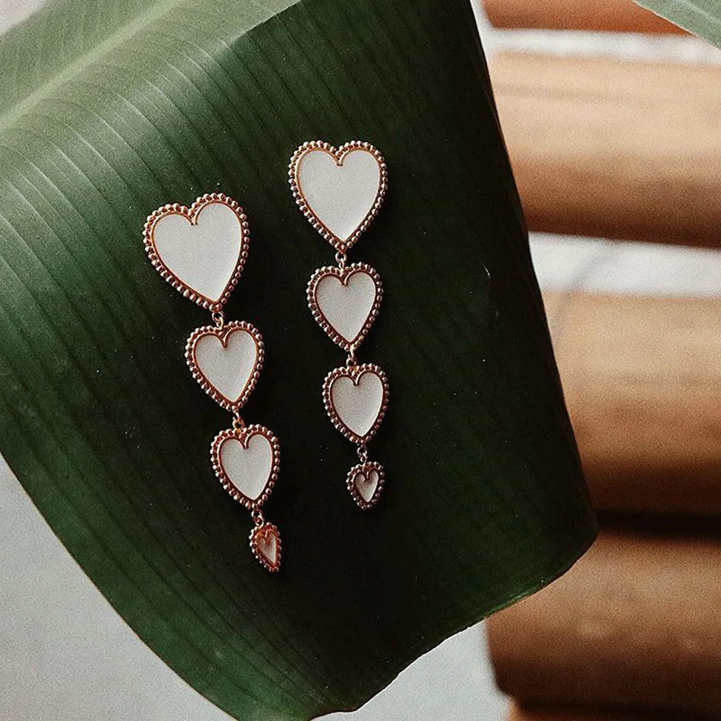 

High quality metal and pearl earring Vintage Long Pendant Red Love Geometry Enamel Earrings Ladies creative designs Jewelry Gift