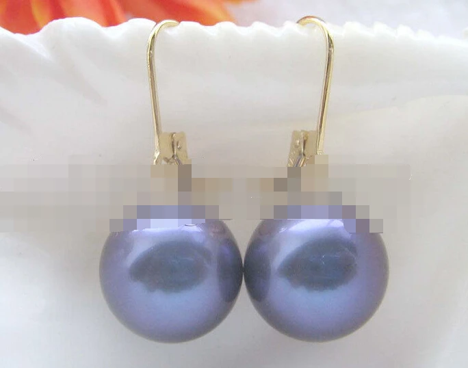 

1151 deep blue perfect round south sea shell pearl earring