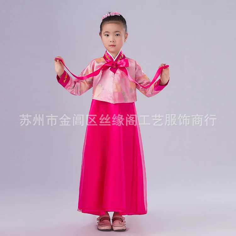 Новые корейские традиционные платья для девочек, высокое качество, длинные народные танцевальные костюмы, корейское платье для девочек - Цвет: Pink