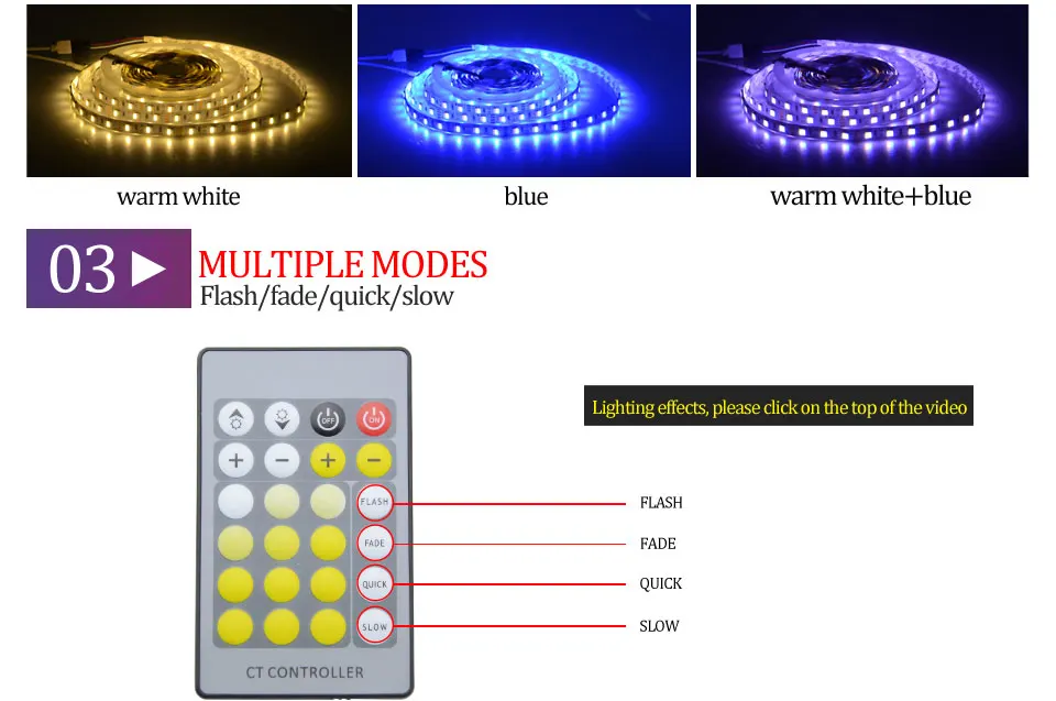 Foxanon DC 12V LED lighting Strip tape Double Color temperature adjustable 5M Flexible 3A 24 keys Remote Night Square Christmas04