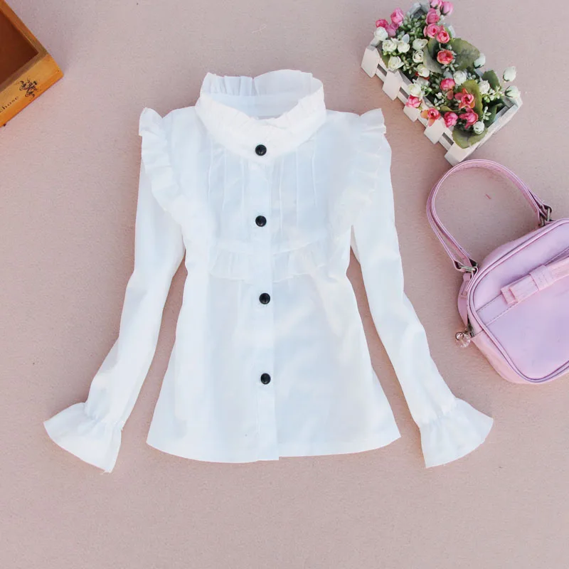 Новинка года, новая блузка для девочек детская одежда хлопковая Детская рубашка Белая школьная блузка для девочек однобортная детская одежда на возраст от 2 до 16 лет