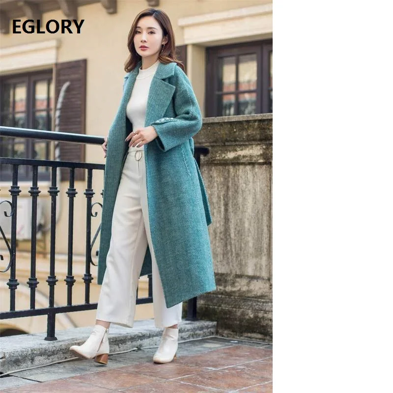 Femmes Manteau khaki À Laine Vert Kaki Outwear Cachemire 100 Des Face 2018 Ceinture Double Gray D'hiver Taille La Gris Plus green amp; Chaud Manteaux Ezqxg