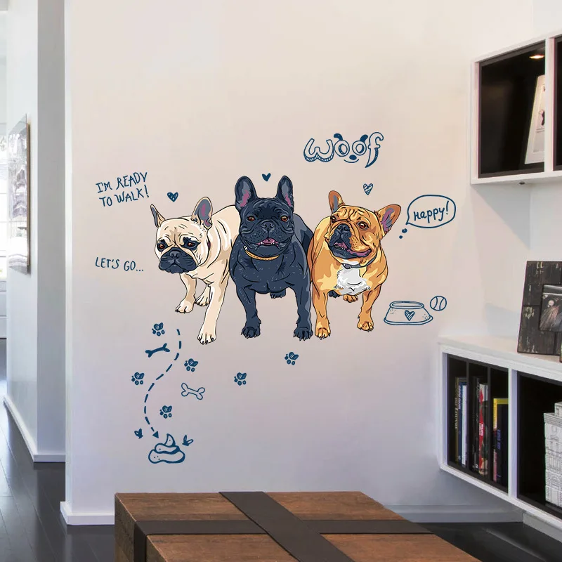 Мультяшные настенные наклейки с собаками большого размера домашний декор животных Обои DIY Виниловые для украшения стен для детской комнаты