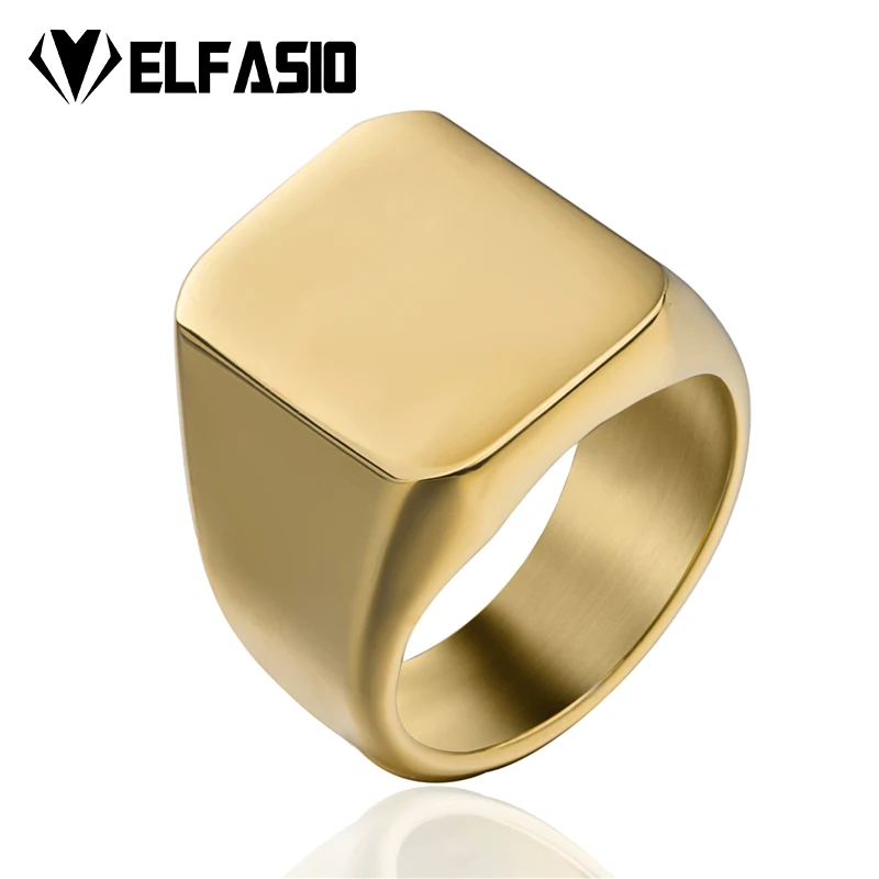 

Men's Boy's Gold/Silver/Blue/Black High Polished Signet Stainless Steel Ring Fashion Jewelry Us Size 7-13