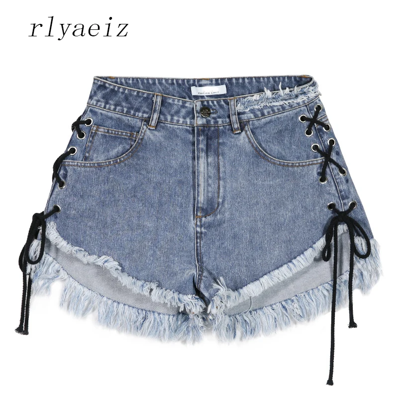 side tie jean shorts