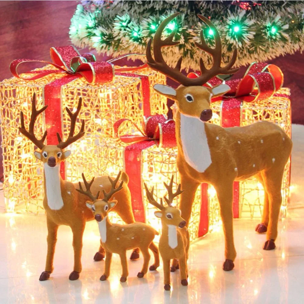 Рождественский олень, искусственный пух, пластиковый маленький Sika, олень для украшения рождественской елки, семейные детские игрушки, подарок