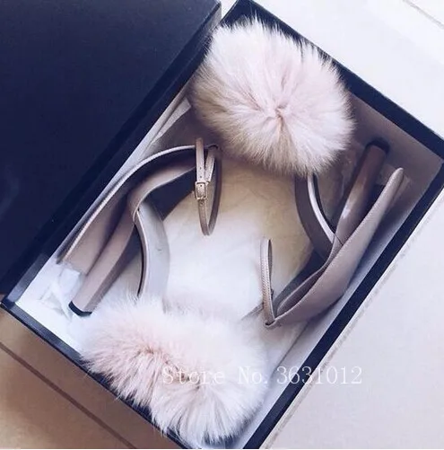

2019 Fashion Sexy Pink Fur Cover Summer Women Sandals Cover Heel Ankle Buckle High Heels Shoes Woman Party Wedding Size 35-42
