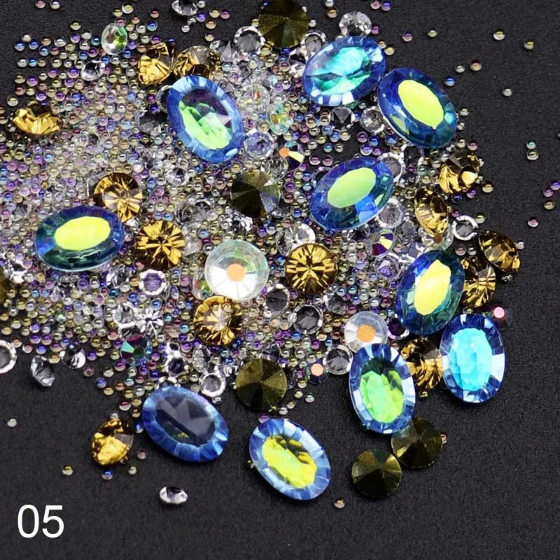 WAKEFULNESS AB цветные стеклянные стразы с кристаллами микс Нейл-арт Икра мини бусины острое дно драгоценные камни амулеты 3D украшения для ногтей - Цвет: 05