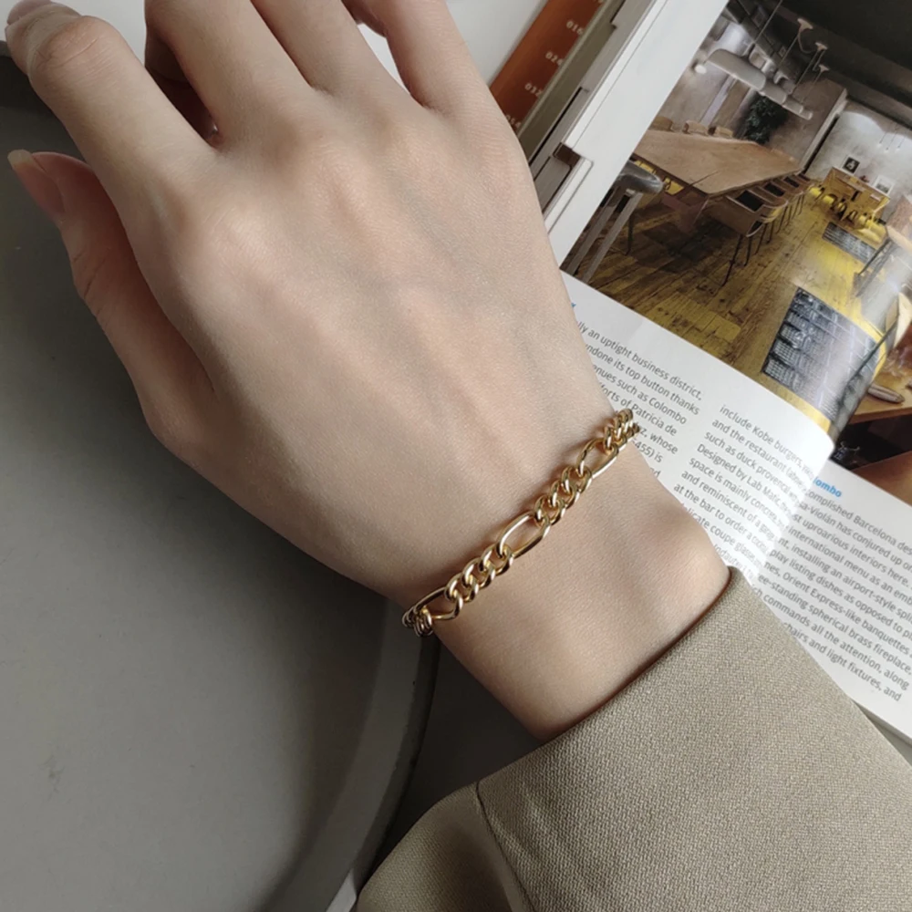 

Real 925 Sterling Silver Based Figaro Chain Link Bracelet Men Women 18K Gold Heavy Punk Hip Hop Bangle Bracelets for Boys Girls