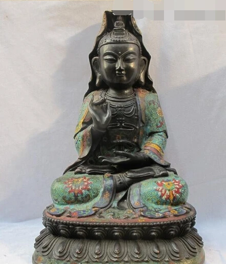 

bi002724 16"Tibet Buddhism 100% Bronze Cloisonne Kwan-Yin Bodhisattva Buddha Statue