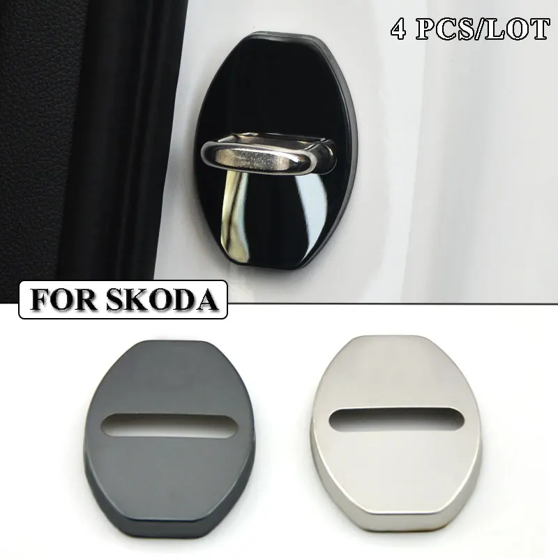 

Ceyes Car Styling Door Lock Cover Case For Skoda Citigo Rapid Octavia RS A7 Fabia Superb Yeti Stainless Steel Car-Styling 4pcs