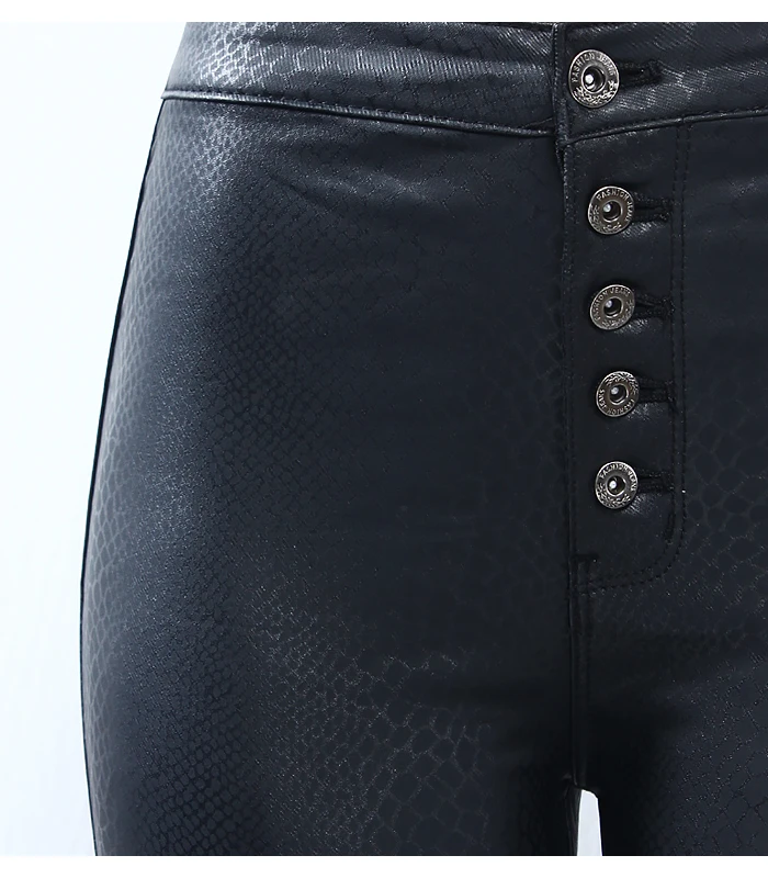 2217 Youaxon EU Size High Waist Black Snake Skin Pattern PU Jeans Woman Stretch Skinny Denim Jean Pants Trousers Jeans For Women