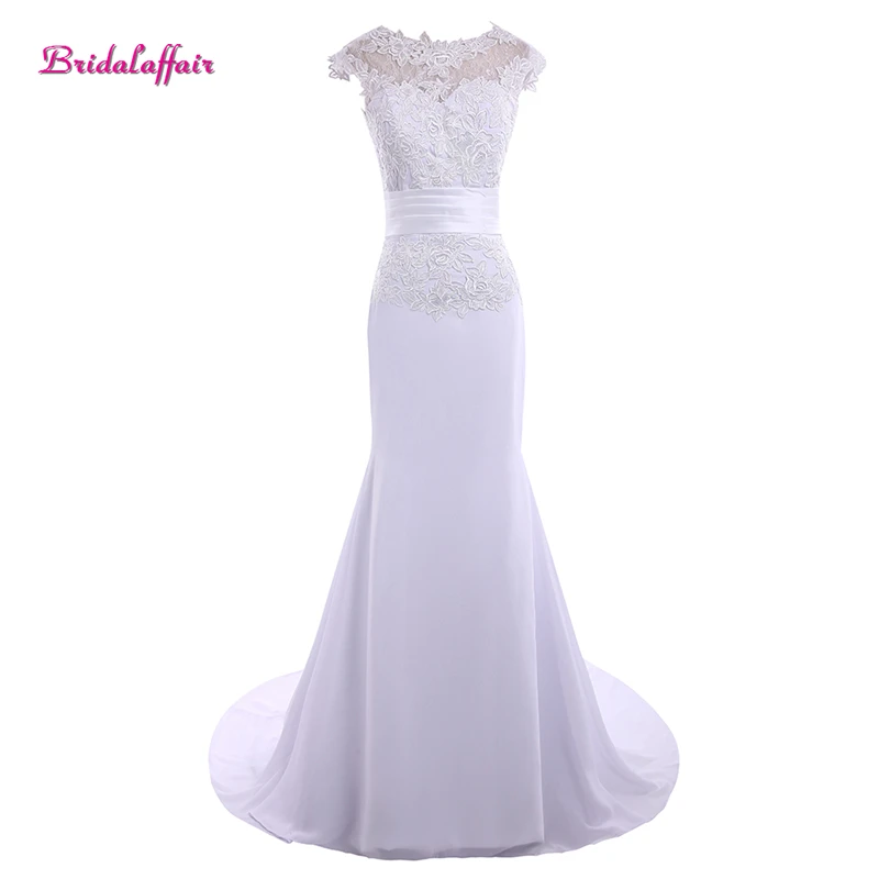 

Real Photo White Satin Scoop Appliuqes Lace Mermaid Evening Dresses 2017 Custom made Short Sleeve Sweep Train Buttom Bridal Gown