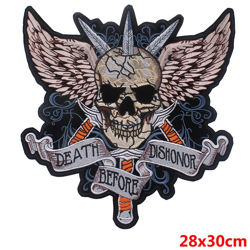 SKELETON BIKER BACK PATCH RICAMATE XL 30x22cm Biker tonaca Chopper MC SKULL