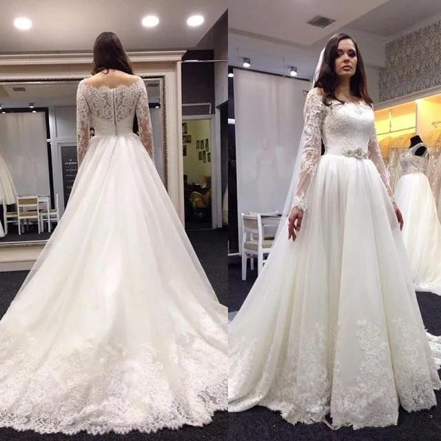 new-wedding-dresses-for-sale-2019-lace-sheer-crew-neck-custom-made-vintage-style-cheap-modest-women-bridal-ball-gowns-with-sleeves_副本