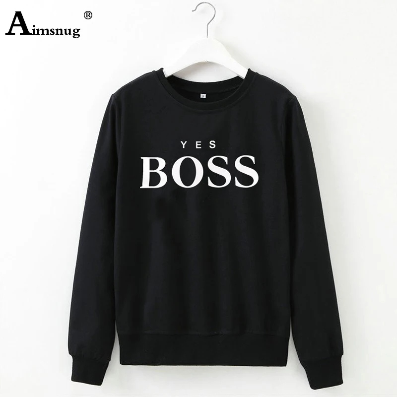 Aimsnug Women Sweatshirts Ladies Causal Letter BOSS Printed Hooded Sweatshirt Long Sleeve Pullover Tops Sudadera Mujer Pullover