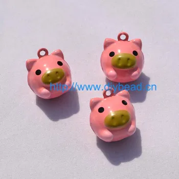 

10pcs Jewelry Department Cartoon Pig Pink Color Jingle Bells Copper Pet Necklace Accessories