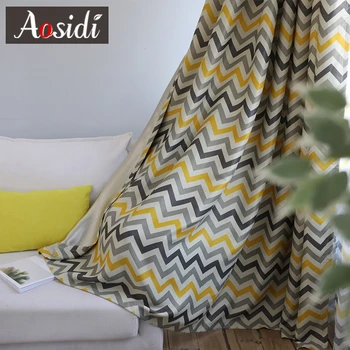 

Yellow Wavy lines window blackout curtains for living room bedroom Purple stripes sheer curtains modern Organza tulle+curtains