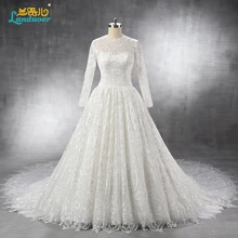 Vestido De Noiva Long sleeve Lace Wedding Dress 2016 high neck DUBAI Cathedral Long train Casamento Robe De Mariage Renda Boda