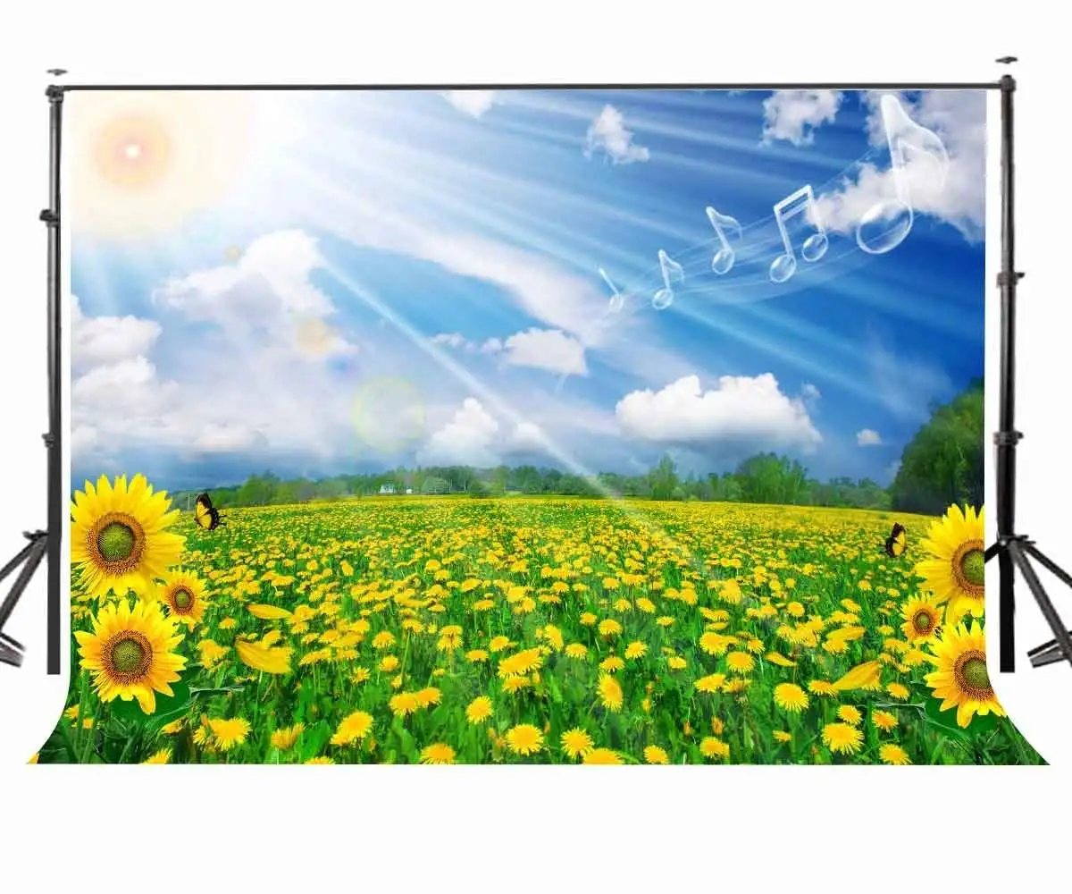 

150x220cm Sunflower Blue Sky Photo Backdrop Sunlight Fantastic Nature Scene Photography Studio Props Background