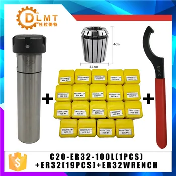 

ER32 Spring Clamps 19PCS C20/C25/C32/ER32-100/150 ER32 1PCS Wrench Collet Chuck Morse Holder Cone For CNC Milling Lathe tool