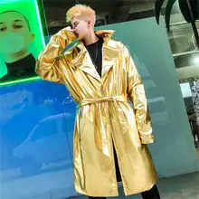 Осень зима ночной клуб DJ яркий цвет мужчины длинный плащ мода плащ уличная одежда стимпанк homme па Лучший!