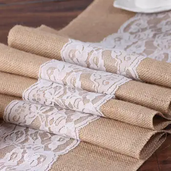 

TFBC-New Vintage White Christmas Lace Jute Table Runner Linen Hessian Burlap Country Event Party Supplies Wedding Decoration
