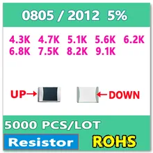 JASNPROSMA 0805 J 5% 5000pcs 4.3K 4.7K 5.1K 5.6K 6.2K 6.8K 7.5K 8.2K 9.1K smd 2012 OHM Resistor