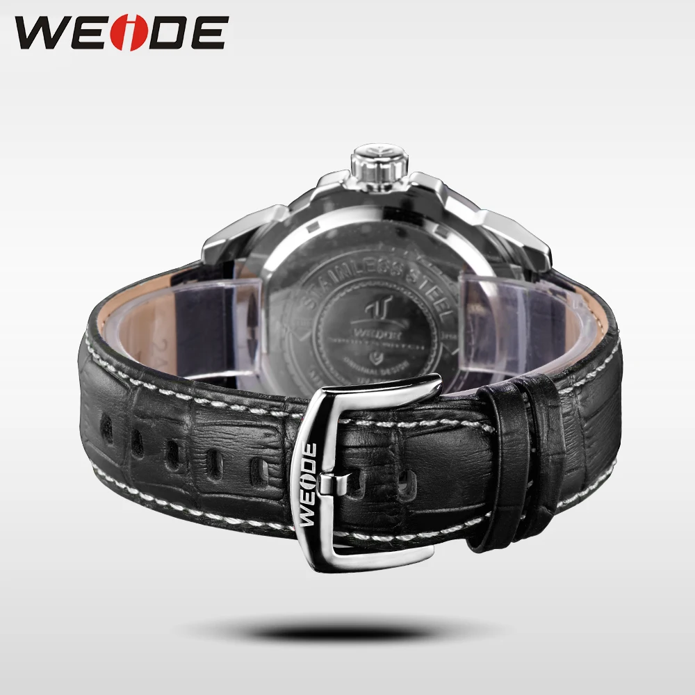 Бренд класса люкс WEIDE кожа Спорт Кварцевые часы мужские водостойкие mehanical рука