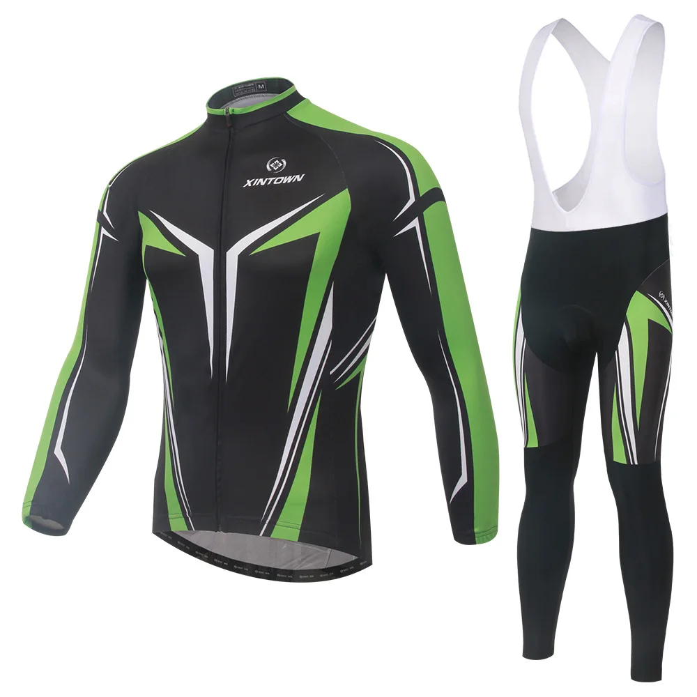 XINTOWN dark green bike riding jersey gear strap long sleeved suit wear
