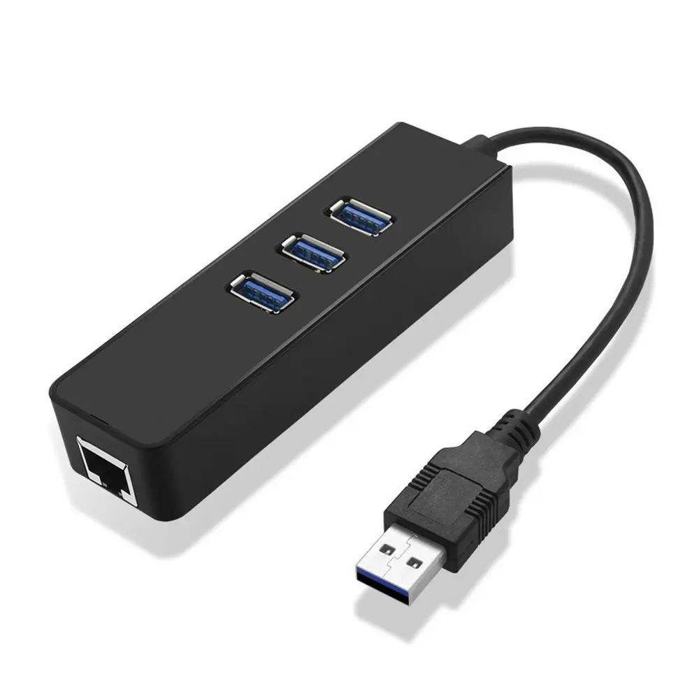 3 Port USB 3 0 Hub with RJ45 10 100 1000 Gigabit Ethernet Adapter 