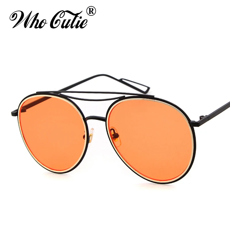 WHO CUTIE 2017 Ray Cool Round Aviator Sunglasses Orange Red Tinted Candy Color Clear Lens Sun