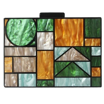 

New Brand Acrylic Patchwork Evening Bags Vintage Women Messenger Bags Geometric Pattern Clutches Party Prom Handbags Purses