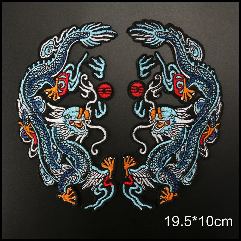 

Chinese Dinosaur Totem Patch Embroidered Patches Iron on Patches for Clothes stickers applique fabric applications 2018new 1pair