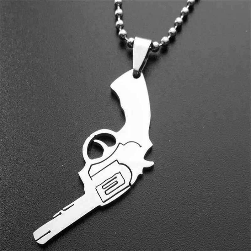 creative font b mens b font stainless steel gun pendant necklaces round bead chain font b