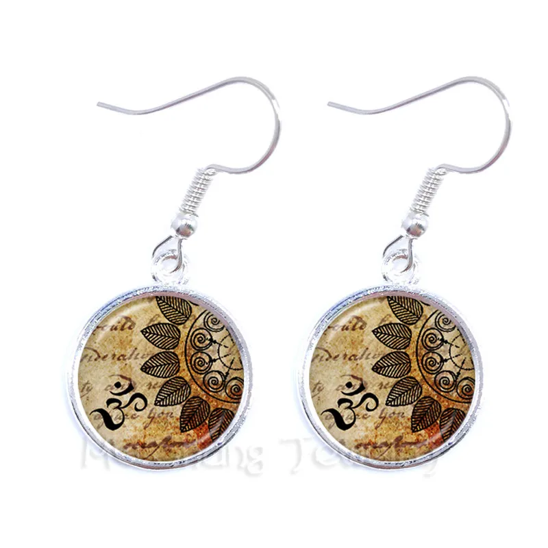 

Fashion Earrings Mandala Photo Art Glass Cabochon Drop Earrings Sacred Geometry Yoga Om New Fashion Jewelry